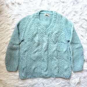 Vintage May Company Italy Cozy Knit V-Neck cable knit Mohair Sweater Blue